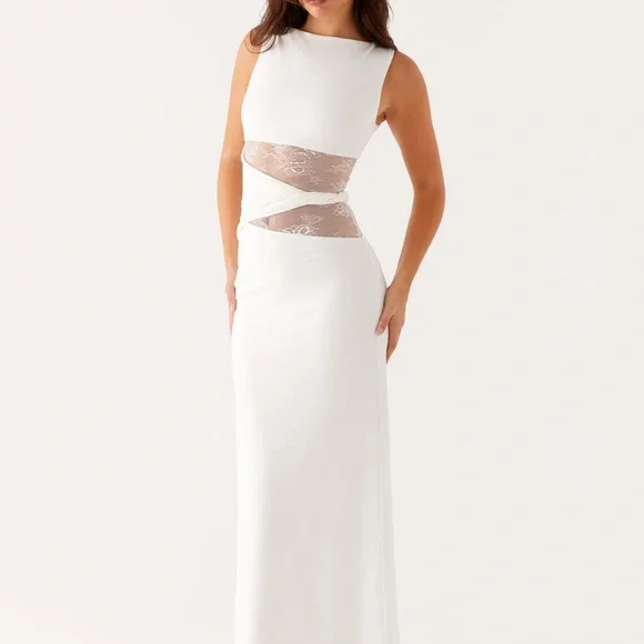 white dress mini long sleeve Long Sleeve Embellished Cowl Neck Mini Dress in White - 2 / Regular